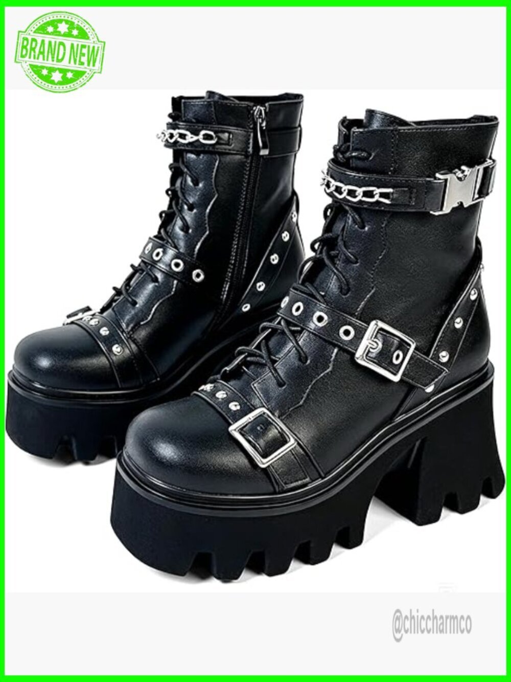 Platform Combat Boots Chunky Heel Motorcycle Boots for Women Punk Gothic Shoes